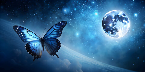Beautiful butterfly fluttering in the night sky, illuminated by the moonlight , butterfly, night, wings, darkness, nature