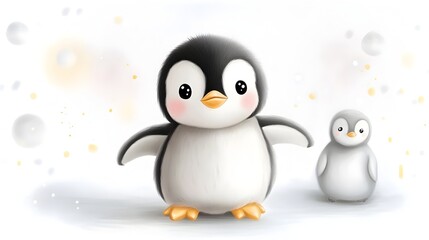 Fototapeta premium Whimsical Penguin Portrait with Muted Tones and Minimalist Scandinavian Influence