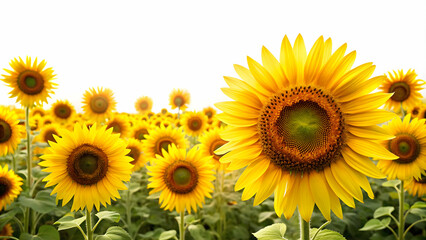 Fototapeta premium Beautiful sunflowers on a white background, perfect for romantic and projects, sunflowers, isolated, background, romantic, flower
