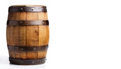 Fototapeta premium Large wooden barrel, keg or cask for alcohol drinks containing whiskey, beer or wine, spirits. isolated on white background with copy space. used to transport nails, gunpowder, or other liquids