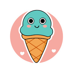 Cute Strawberry Ice Cream Illustration