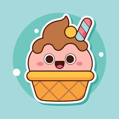 Cute Strawberry Ice Cream Illustration