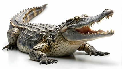 Naklejka premium Realistic crocodile facing right with closed mouth and four legs on the ground , reptile, predator, wildlife, alligator