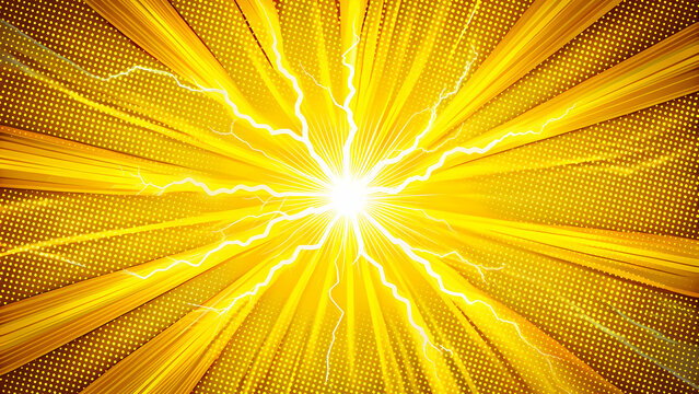 Stream of yellow lightning strikes in a vintage comic style, electricity, power, energy, thunder, storm, retro