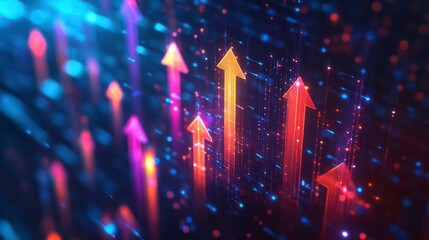 Abstract digital illustration of glowing arrows on a dark background.