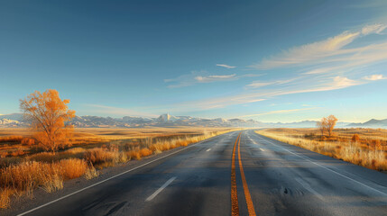 Empty Road Through Mountains