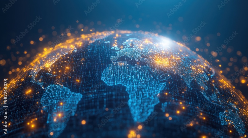 Poster a globe surrounded by glowing data streams, symbolizing the flow of information across the world thr