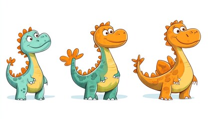 Cute Cartoon Dinosaurs Set Illustration