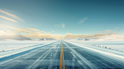 Snowy Road Leading to the Horizon