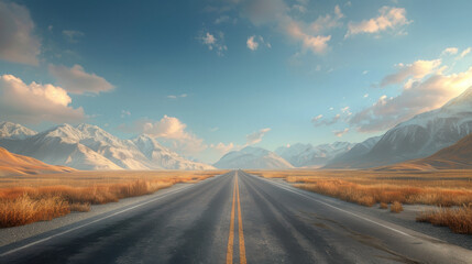 Endless Road Through Snowy Mountains