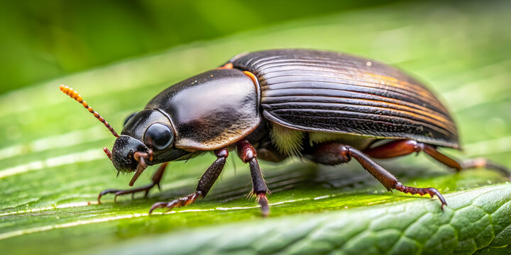 Closeup photo of a Bess Beetle crawling on a leaf , Bess beetle, insect, bug, nature, wildlife, macro, closeup, antenna, shiny, black