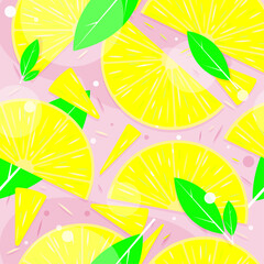 background patern juicy lemon with green leaves