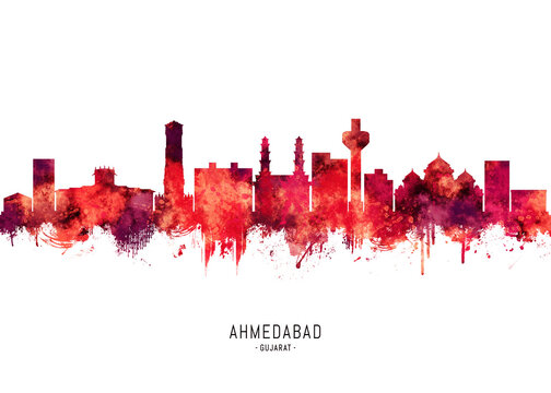 Ahmedabad India Skyline Red