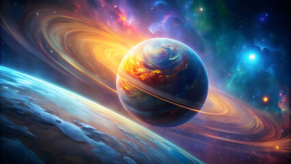 Planet in space with beautiful swirling colors and mesmerizing atmosphere, space, universe, galaxy, astronomical