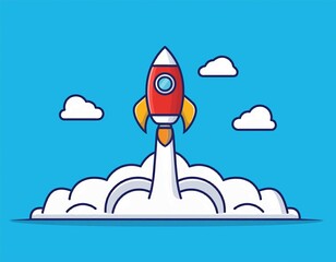 Rocket Launching Cartoon Vector Icon Illustration