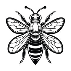 Black and White Bee Vector for Nature Illustrations, Intricate Bee Illustration for Stock Use