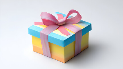 Obraz premium Colorful gift box with ribbon , Isolated on white background , A whimsical gift box with rainbow stripes and a multicolored box on white background 