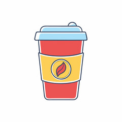 Coffee cup icon, colorful takeout design with a leaf logo on a white background