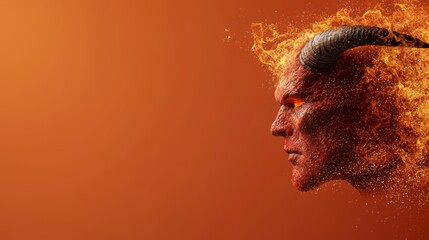 A dynamic image of a fiery demon head with horns. The fiery background enhances the intense character and burning energy.