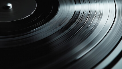 A close-up of vinyl records with grooves and rings, creating an abstract background.