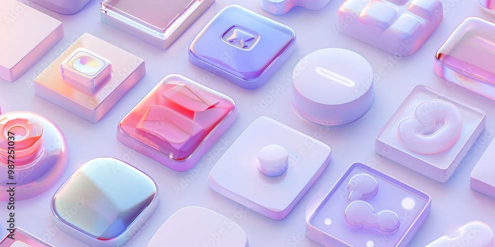 Poster a collection of colorful, glossy app icons arranged in a grid pattern.