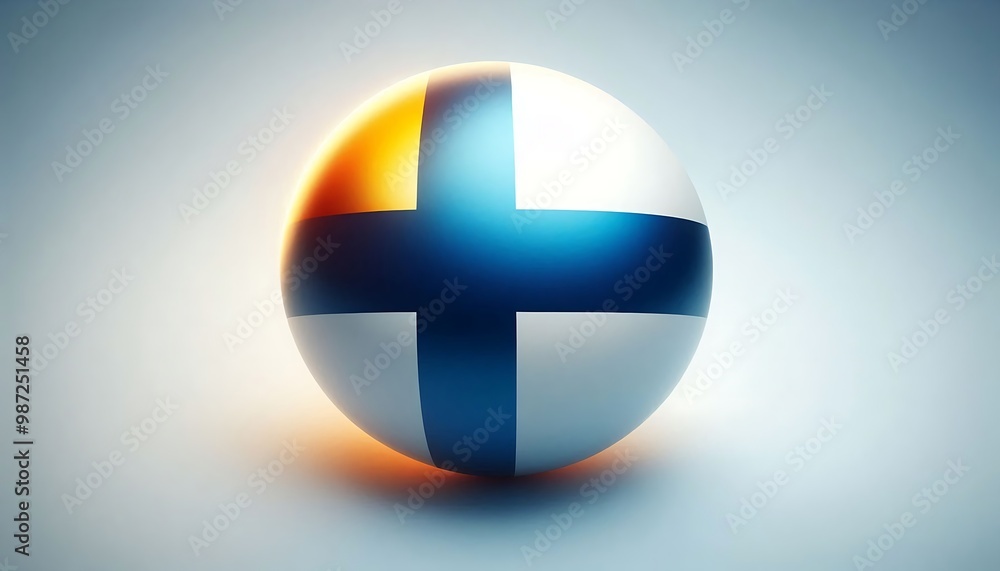 Poster a round flag finland with a blue and white color scheme and a white cross on it. the colors are vibr