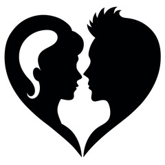 a black silhouette of a couple in a heart shape. The couple is facing each other and their faces are close together vector silhouette