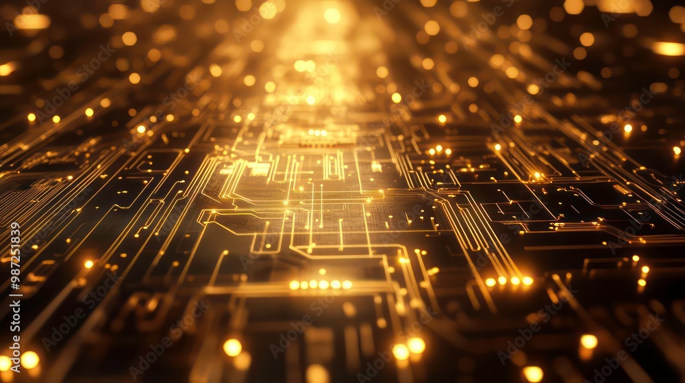 Aufkleber abstract image of a circuit board with glowing golden lines.