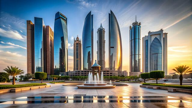 Founder's monument and Etihad towers in Abu Dhabi, showcasing stunning modern architecture, Founder's monument