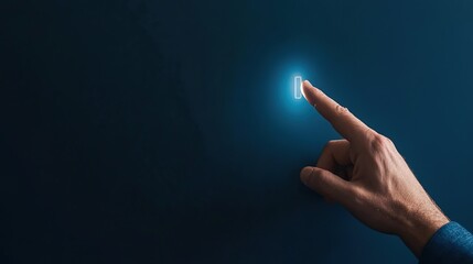 Hand Touching Modern Light Switch in Dark Room