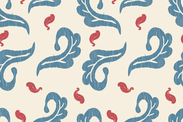Ikat leaves vintage design embroidary seamless pattern on background vector illustration.Ikat ethnic oriental embroidery traditional.Indian Ikat pattern Aztec style retro. design for texture,fabric.