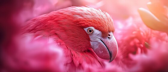  A tight shot of a rosy bird with ruffled feathers on its back against an indistinct background