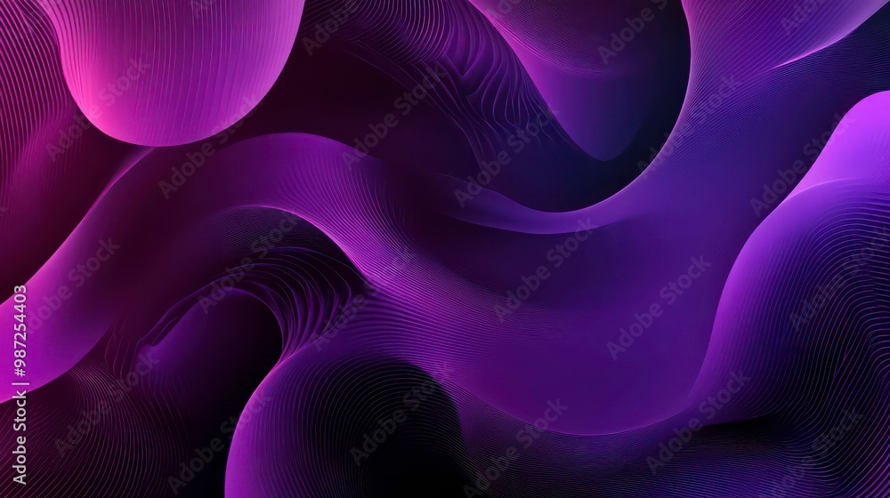 Poster abstract dark purple background with wavy lines and soft gradients.