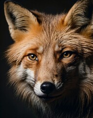 Fototapeta premium professional photo of fox front view in a dark room black background