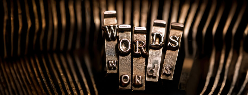 Close-up of typewriter keys spelling out the word WORDS in an artistic macro shot.