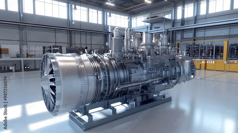 Aufkleber a large industrial machine with a clock on it. the machine is surrounded by other machines and pipes