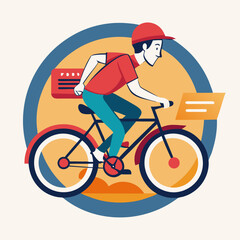 Express Delivery Service, Male Courier Delivering Fast Food Meal on Bicycle Cartoon Style Vector Illustration stock illustration