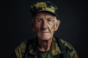 War Veteran proudly standing in military uniform for Veterans Day tribute and recognition of a long military career