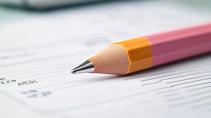 Close-Up of Pink Pencil on Blank Paper Background