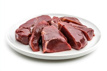 Fresh raw chicken liver on a plate. Isolated on white , ai