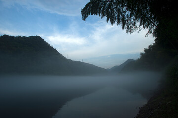 Fog scenery of Xiaodongjiang River in Chenzhou City, Hunan Province, China