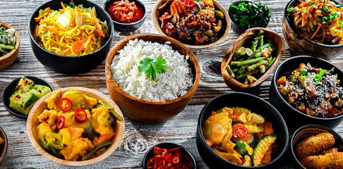 Composition with variety of east asian dishes