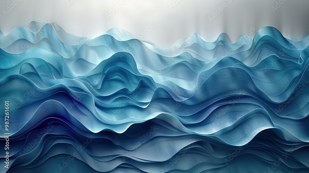 Poster abstract representation of flowing waves in shades of blue, evoking calmness and fluidity.