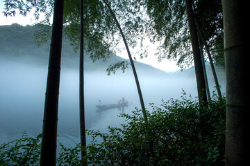 Fog scenery of Xiaodongjiang River in Chenzhou City, Hunan Province, China