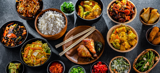 Composition with variety of east asian dishes