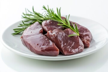 Fresh raw chicken liver on a plate. Isolated on white , ai