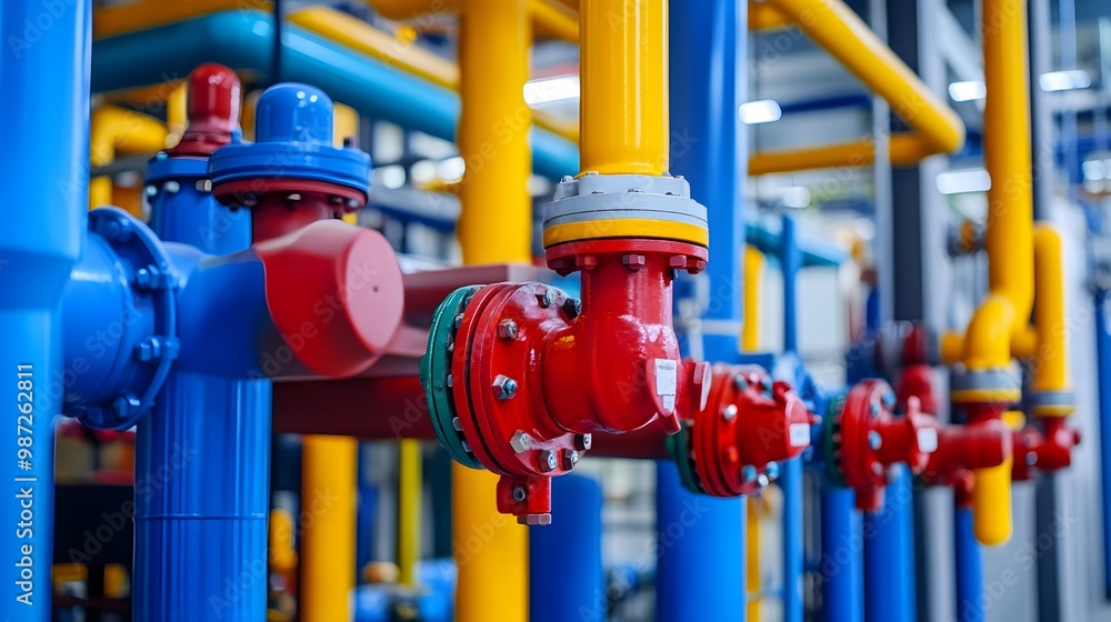 Poster a colorful pipe system with yellow and red pipes. the pipes are connected to each other and are of d