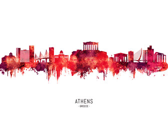 Fototapeta premium Athens Greece Skyline Red
