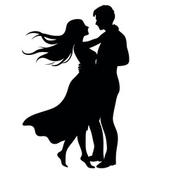 a couple dancing. The couple is in a romantic embrace, with the man's arm around the woman's waist and her head tilted back vector silhouette