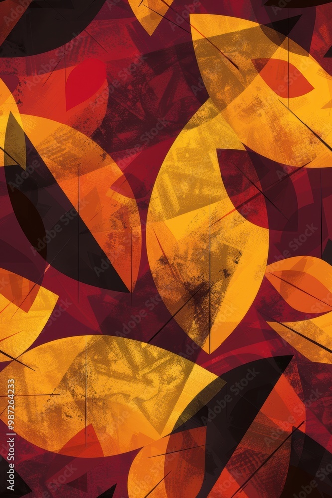 Poster bold geometric autumn abstract background with vibrant angular leaf patterns for fall designs